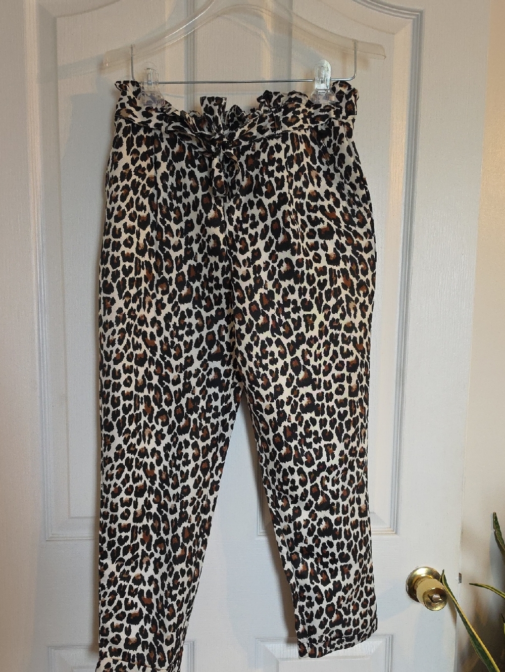 Leopard Print Paperbag Waist Pants - Women